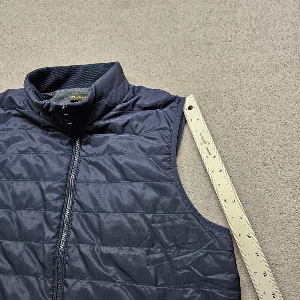 Banana Republic Puffer Vest Mens M Navy Blue Full Zip Quilted Mock Neck 4668
